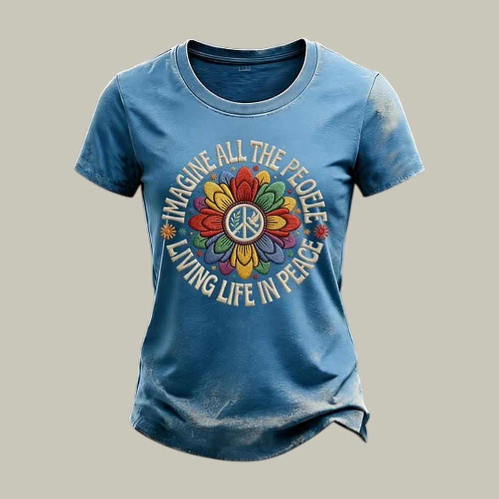 Imagine All The People Living Life In Peace T-Shirt Hippie Vibe Peace Lover Clothes Gift For Wife