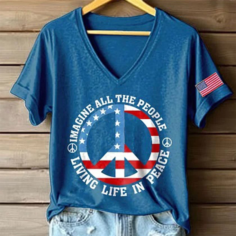 Imagine All The People Living Life In Peace V-Neck Shirt Hippie Style Clothes Good Gift For Peace Lover
