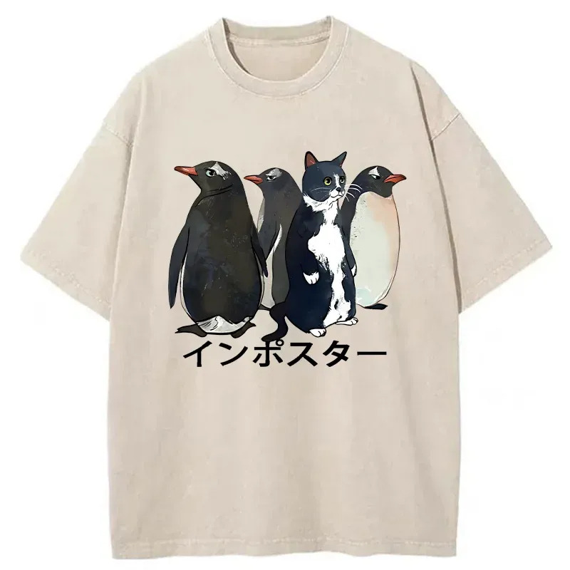 Imposter Among Penguins Washed T-Shirt Retro Humor Outfit Idea Gifts For Sister