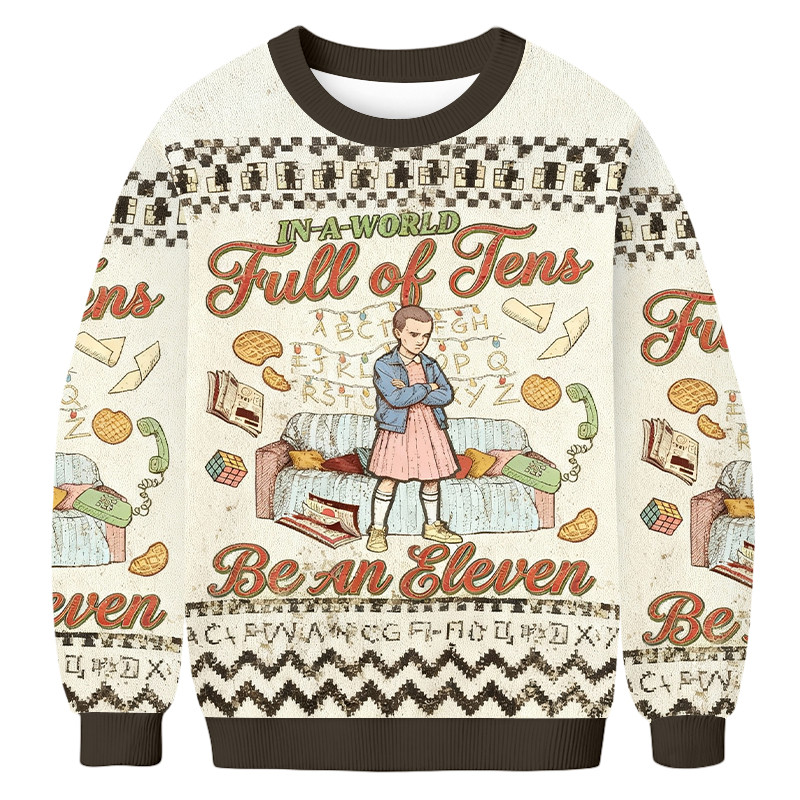 In A World Full Of Ten Points Aim To Give Eleven Ugly Sweater Stranger Things Lover Gifts