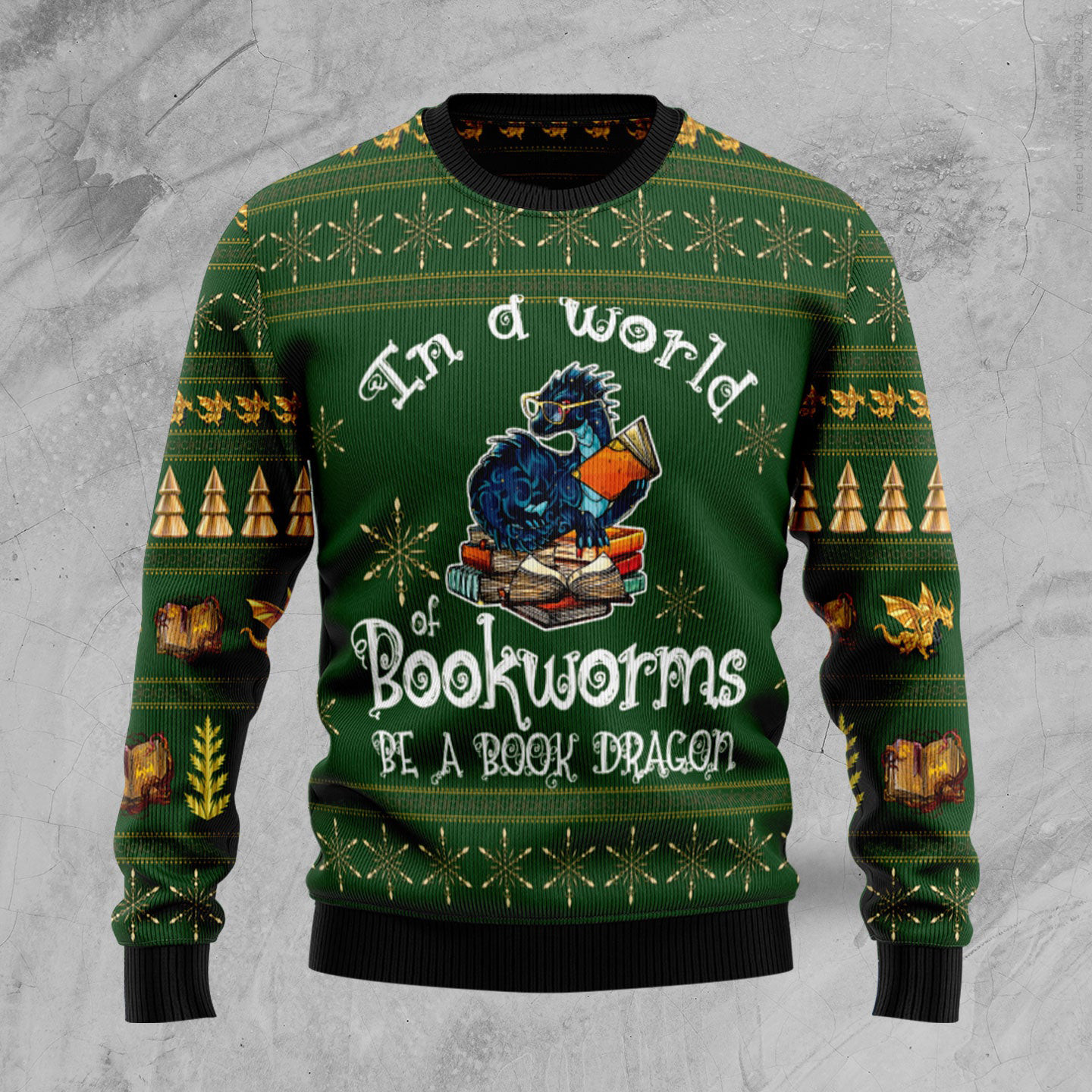 In A World Of Bookworms Be A Book Dragon Ugly Chistmas Holiday Apparel Bookish Christmas Gifts