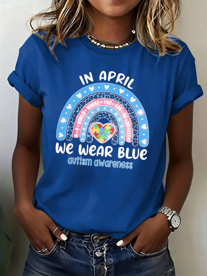 In April We Wear Blue T-Shirt Autism Awareness Clothing Gift Ideas For Autism Mom