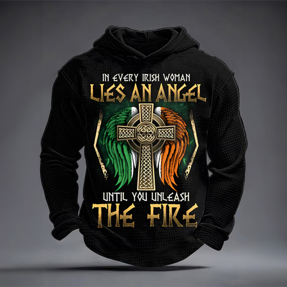 In Every Irish Women Lies An Angel Hoodie Celtic Cross Saint Patrick's Day Apparel Fan Gear