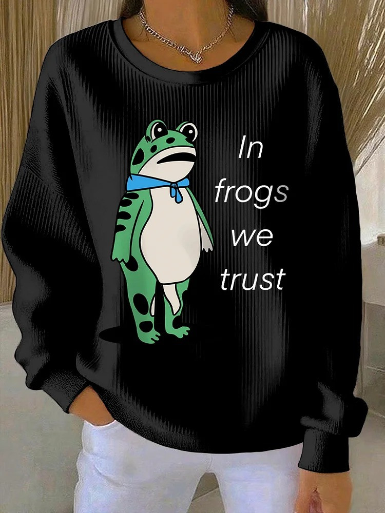In Frogs We Trust Black Sweatshirt Portland Frog Merch No Kings Apparel Gifts