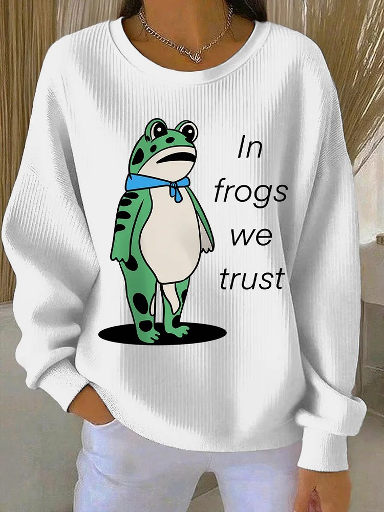 In Frogs We Trust White Sweatshirt Portland Frog Merch No Kings Protest Apparel Gifts