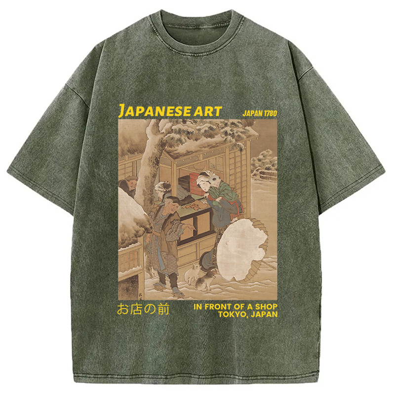 In Front of a Shop Washed T-Shirt Soft Comfortable Daily T Shirt Gifts For Best Friend