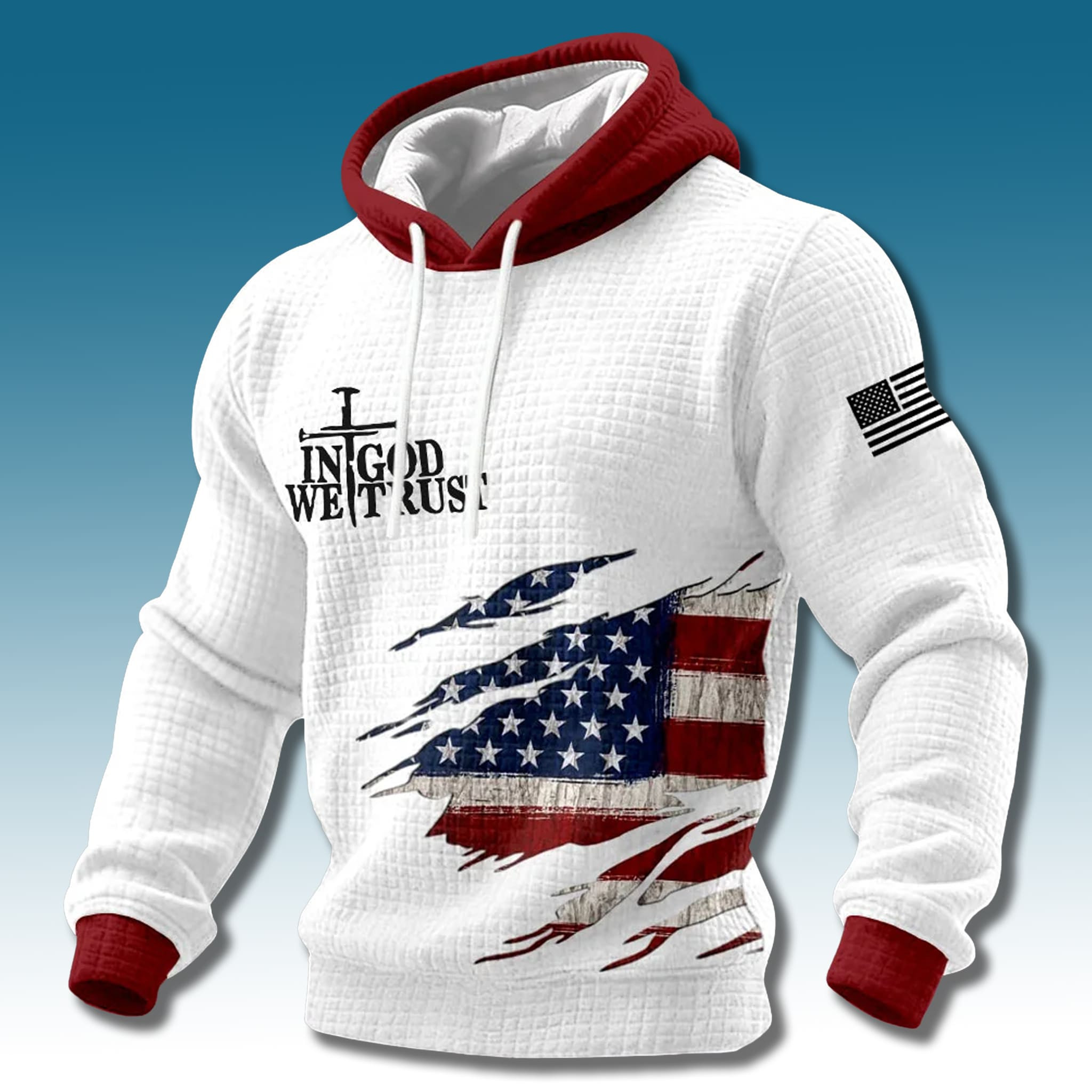 In God We Trust Cross Patriotic Waffle Hoodie Mens Christian Hoodie Gifts For Brother In God We Trust Cross Patriotic Waffle Hoodie Mens Christian Hoodie Gifts For Brother