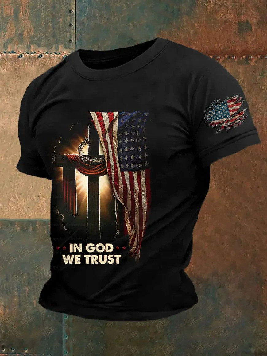 In God We Trust Patriotic Cross T-Shirt American Christian Faith Apparel Best Gift For Supporters