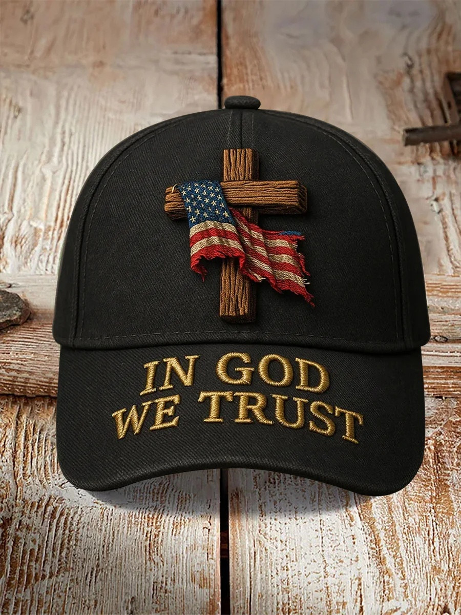 In God We Trust Wooden Cross American Patriot Baseball Hat Christian Faith Best Gift Ideas
