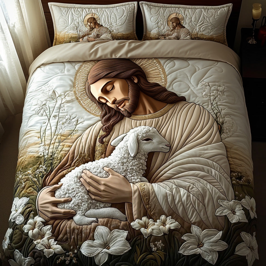 In His Arms Quilted Bedding Set Aesthetic Room Decor Unique Christian Gifts