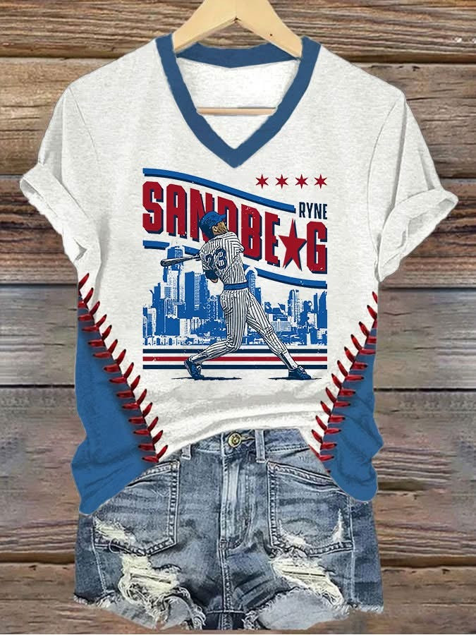 In Loving Memory Of Ryne Sandberg V-Neck T-Shirt Womens Cubs Fan Gift Ideas For Her
