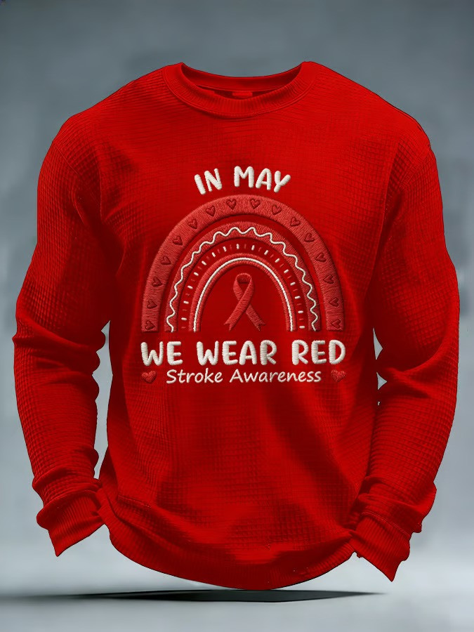 In May We Wear Red Stroke Awareness Long Sleeve Shirt Rainbow Ribbon Support Gear Best Gift Ideas