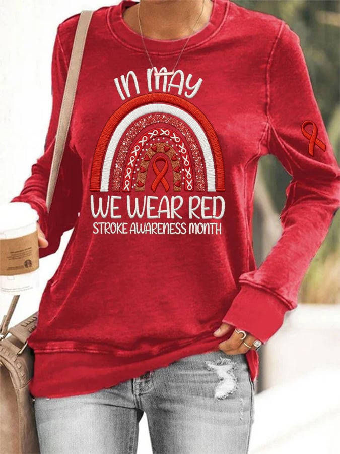 In May We Wear Red Stroke Awareness Sweatshirt Stroke Awareness Month Apparel Mother's Day Gift