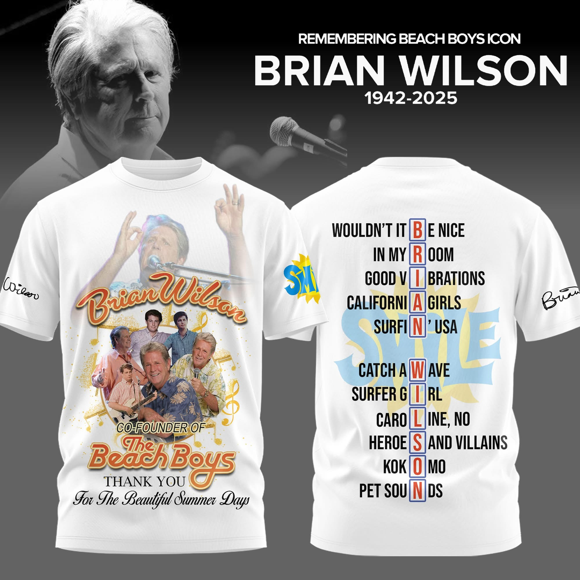 In Memory Of Brian Wilson T-Shirt Thank You RIP Legend The Beach Boys Fan Gifts For Him