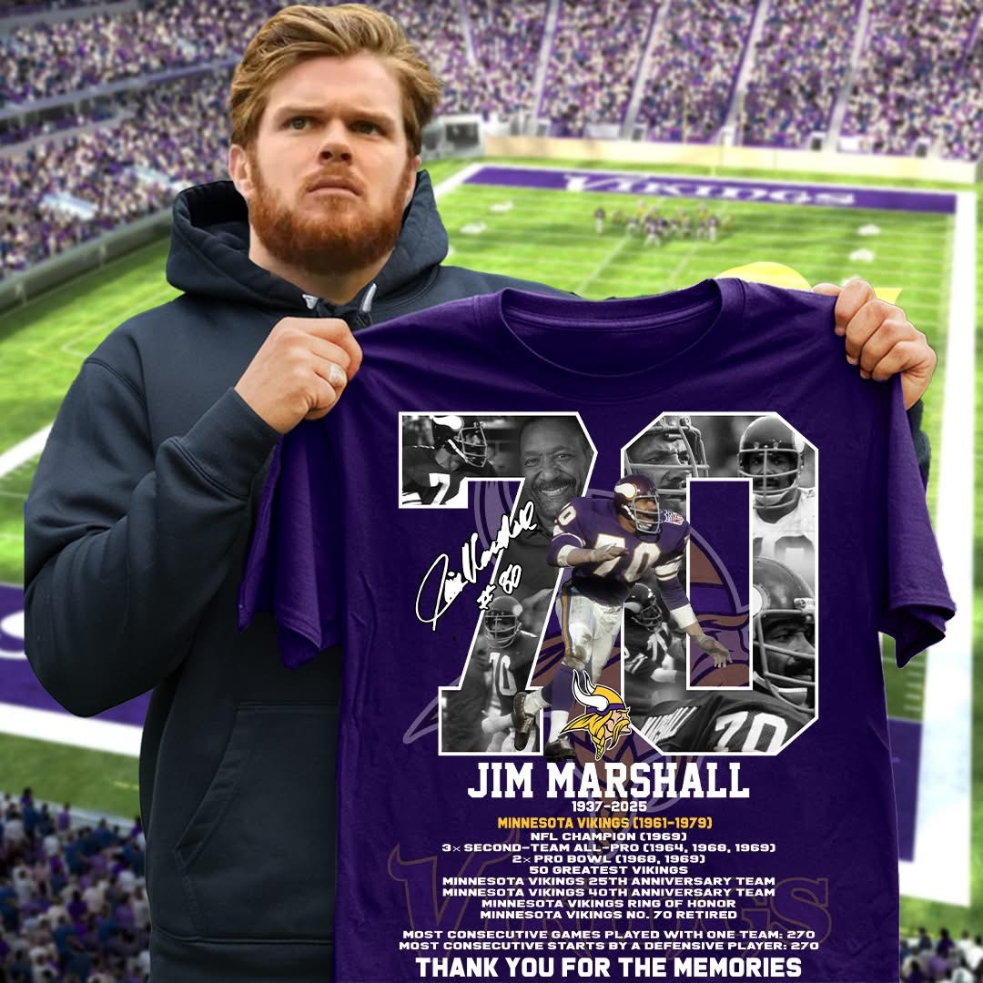 In Memory Of Jim Marshall RIP T-Shirt Minnesota Vikings Signature Thank You For Memories