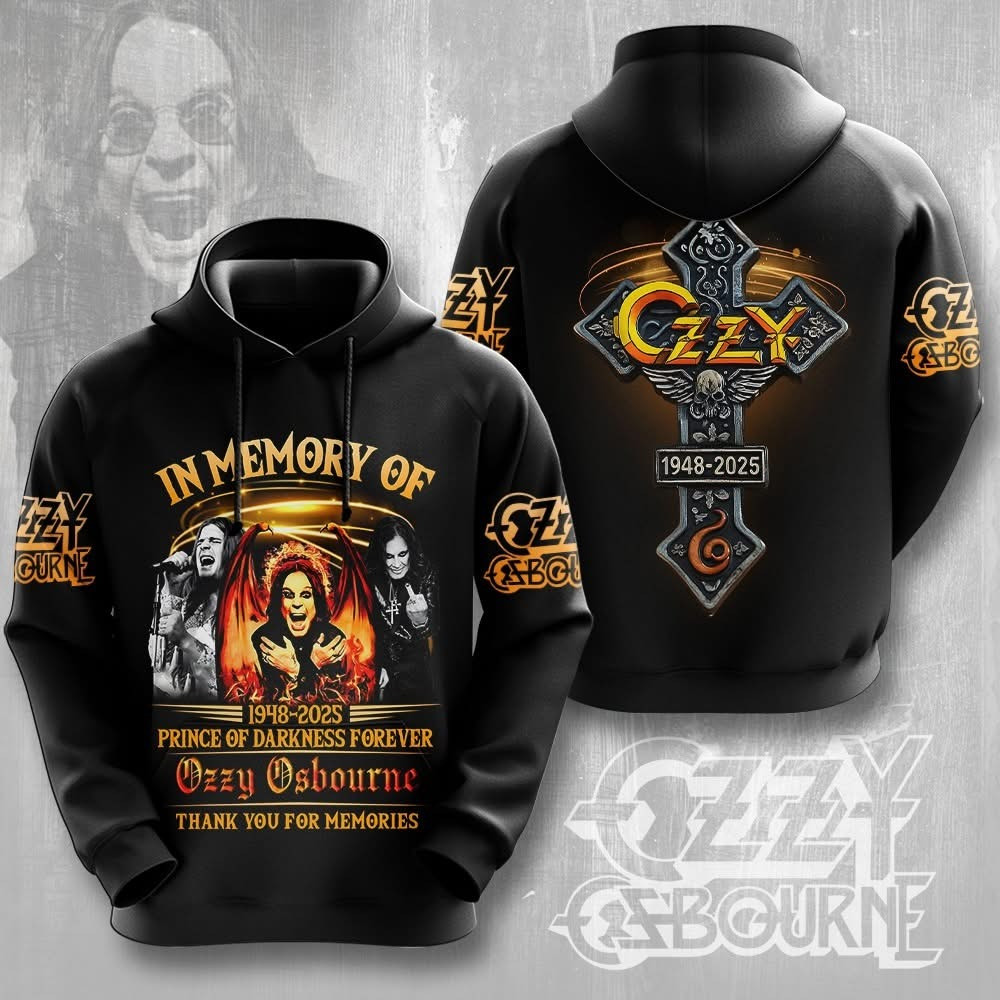 In Memory Of Ozzy Osbourne RIP Hoodie Prince Of Darkness Forever Thank You For The Memory