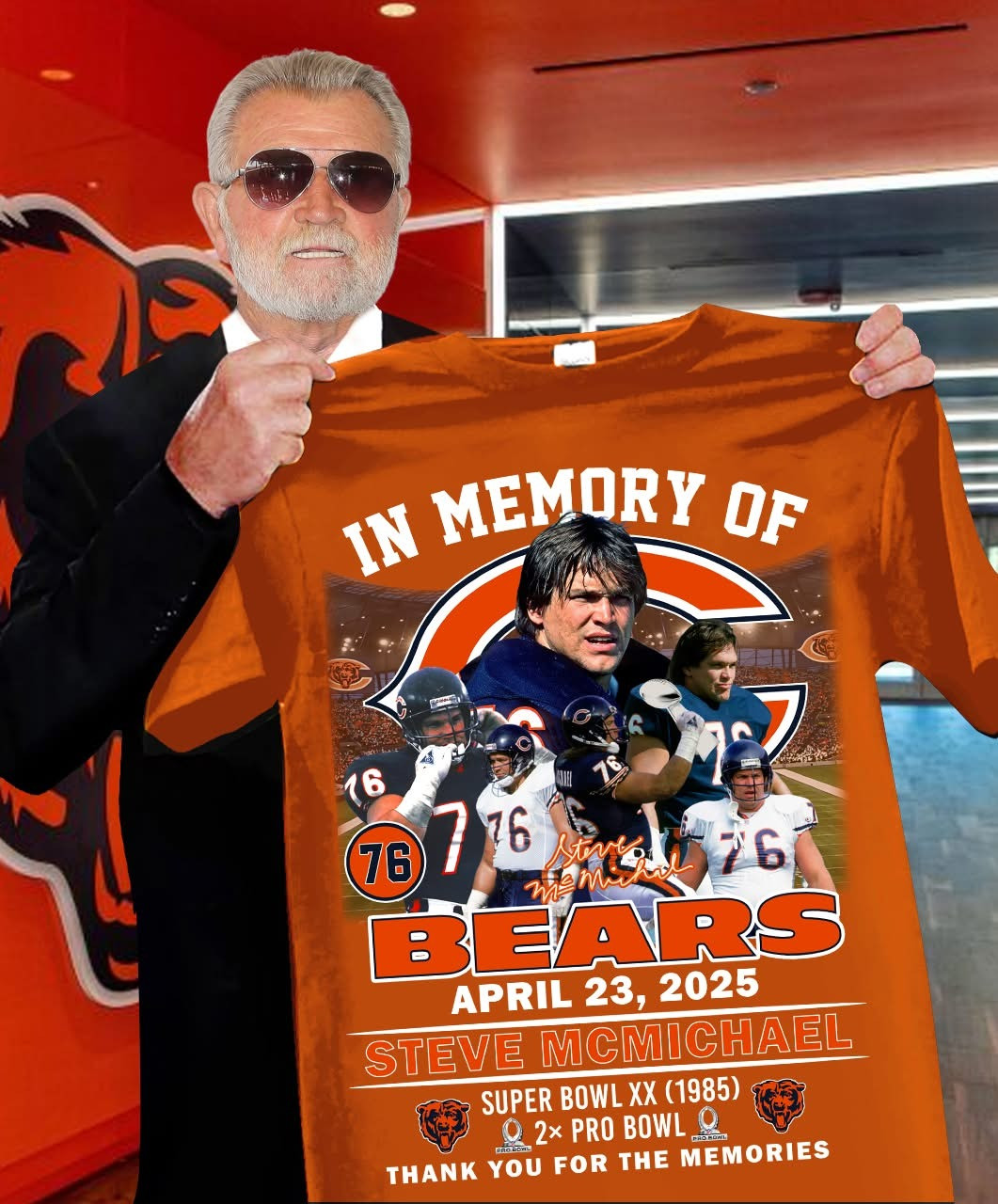 In Memory Of Steve McMichael T-Shirt Chicago Bears Legend #76 Thank You For The Memories