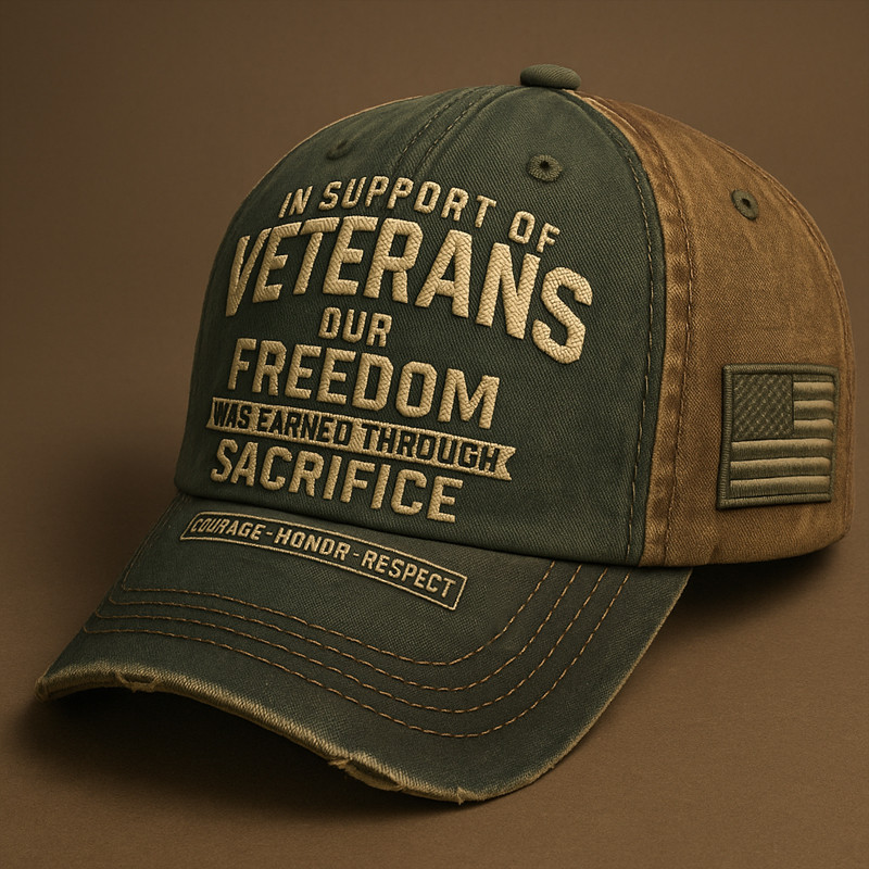 In Support Of Veterans Vintage Hat Our Freedom Was Earned Through Sacrifice Cap Veteran Present