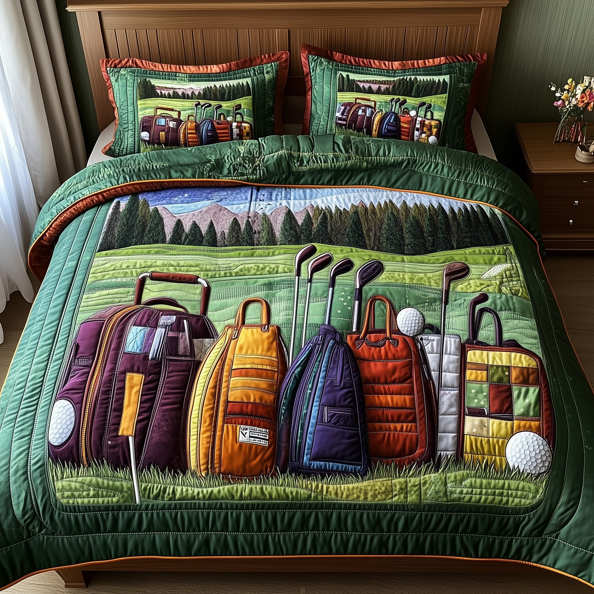 In the Golf Bag Quilted Bedding Set Duvet Cover Merchandise Golf Presents For Dad