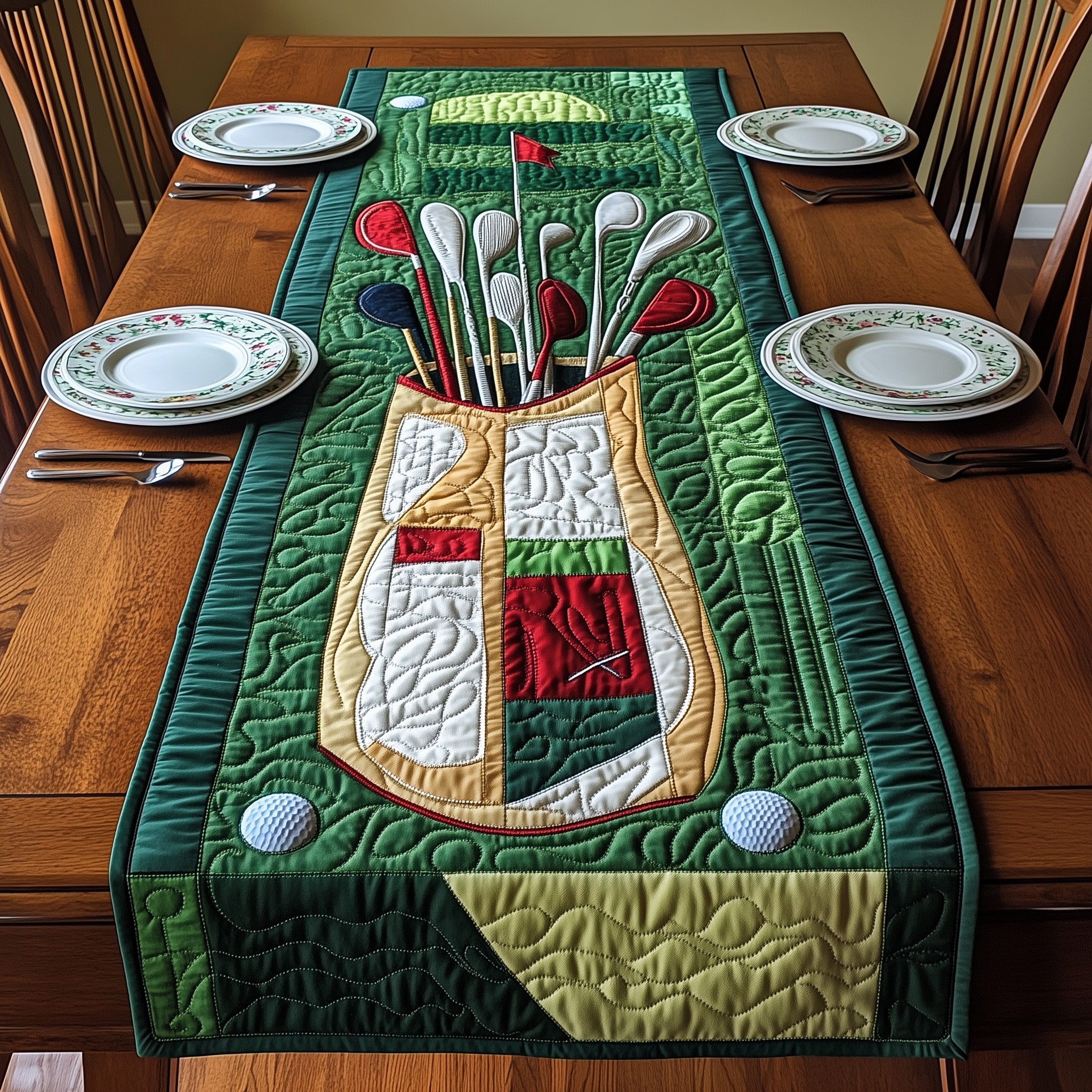In The Golf Bag Quilted Table Runner Holiday Party Table Runner
