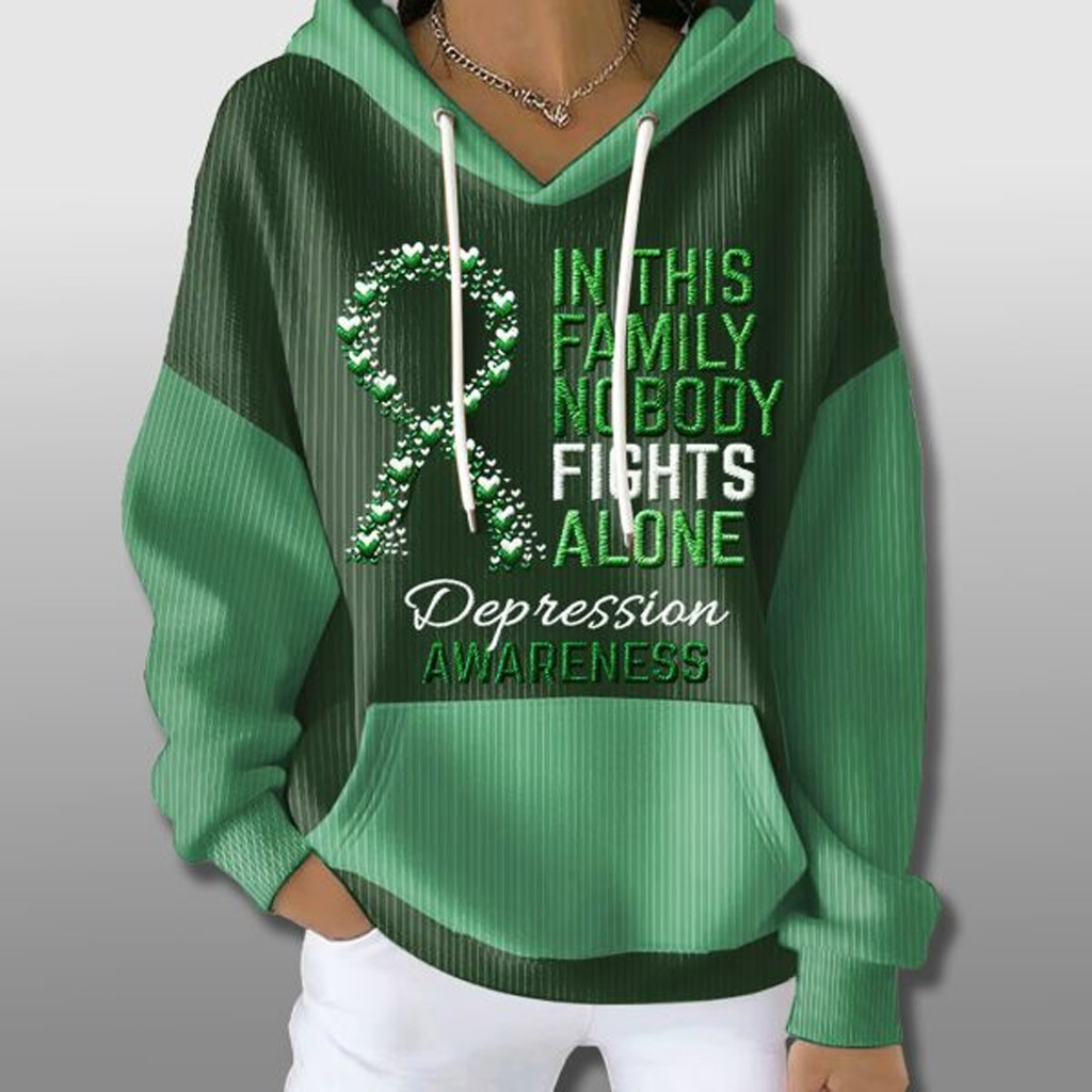 In This Family No One Fights Alone Depression Awareness Waffle Hoodie Gifts For Mom In This Family No One Fights Alone Depression Awareness Waffle Hoodie Gifts For Mom
