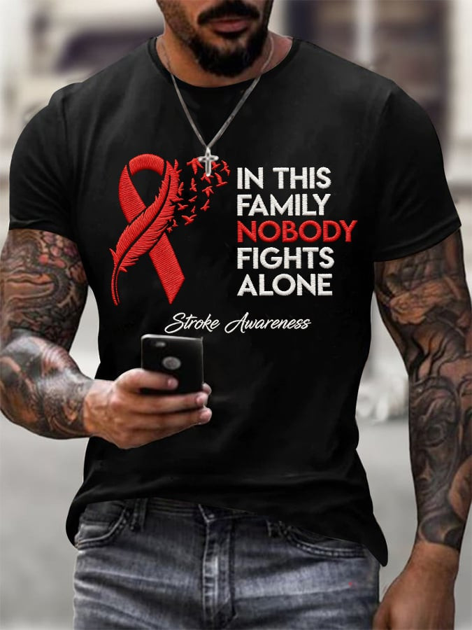 In This Family Nobody Fights Alone Stroke Awareness T-Shirt Stroke Awareness Merch Gift For Dad