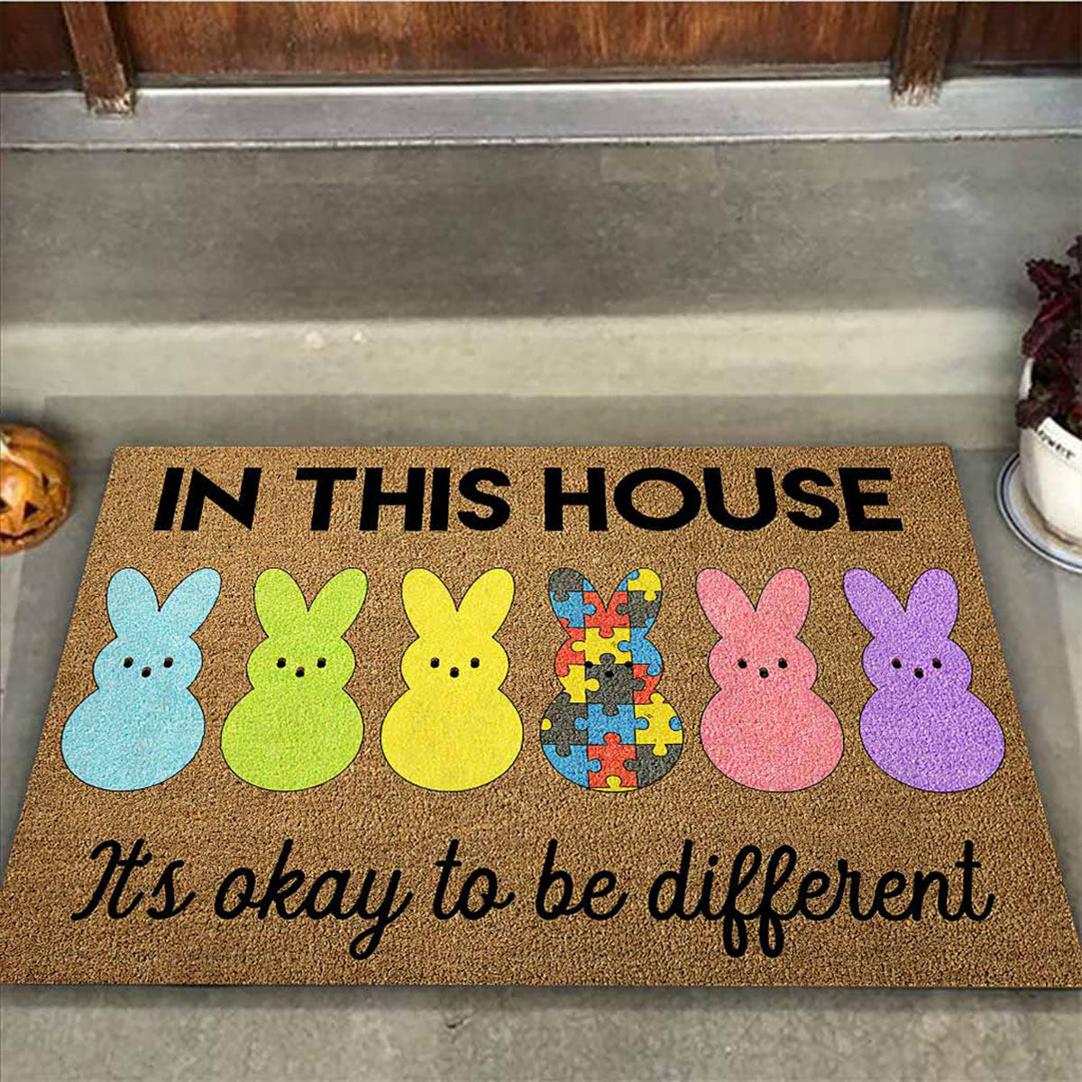 In This House Easter Day Autism Awareness Coir Pattern Doormat Gifts For Pet Lovers