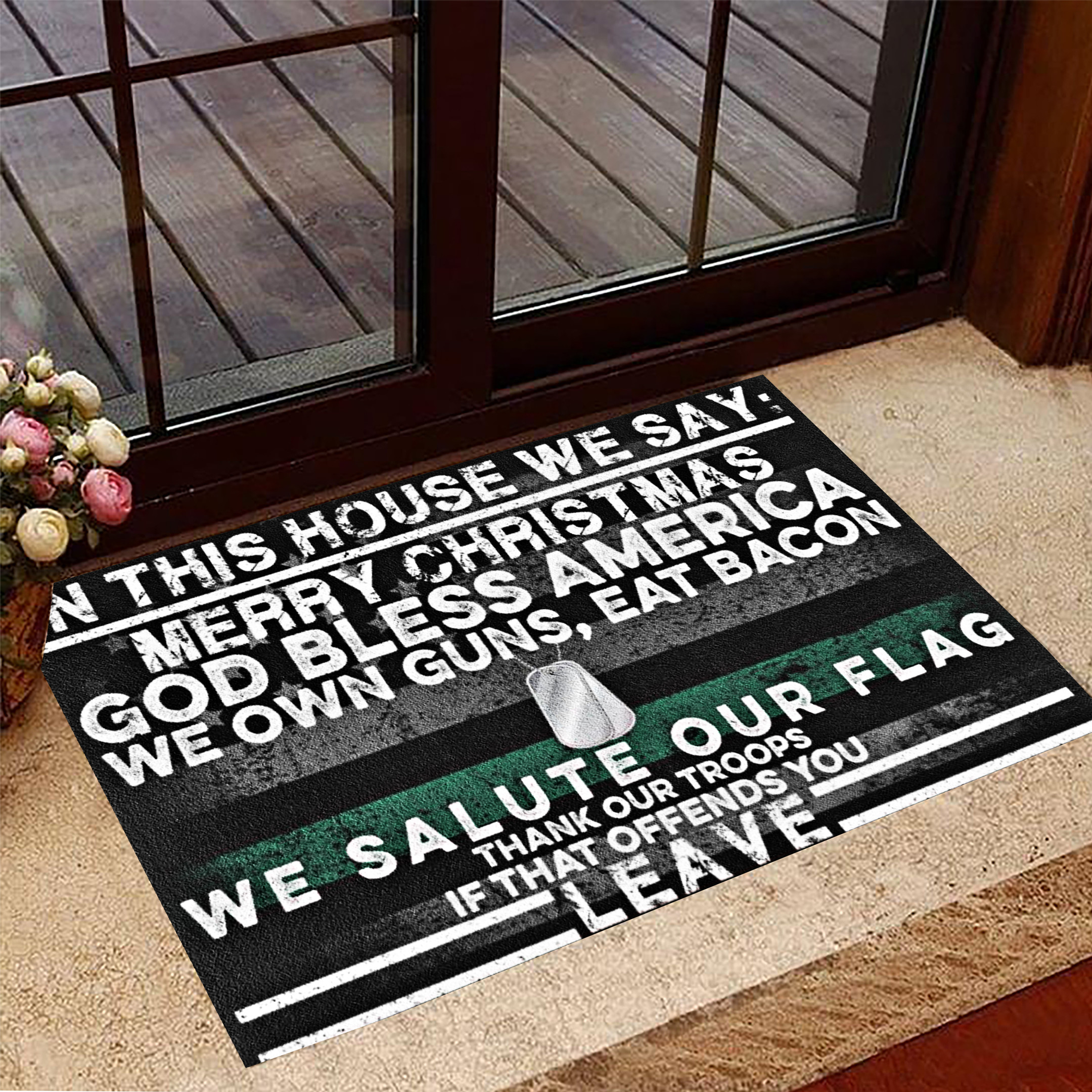 In This House We Say Merry Christmas Doormat Christmas Welcome Mat Unique Veteran Gift