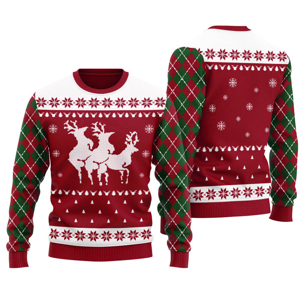 Inappropriate Reindeer Mens Ugly Sweater Men Cardinal Red Best Christmas Merch Gift for Family and Friends