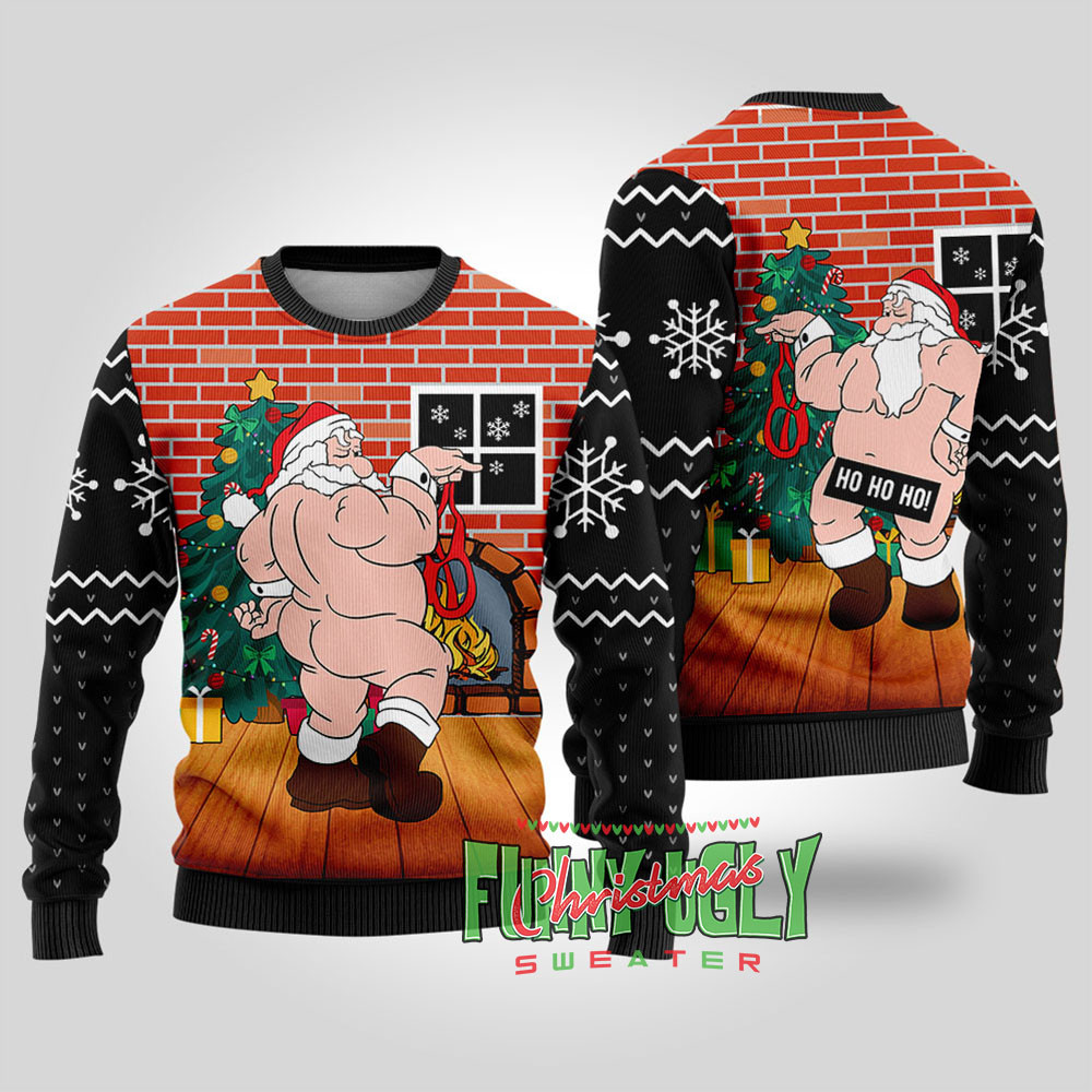 Inappropriate Santa Ugly Christmas Sweater Black Classic Holiday Sweater for Festive Looks