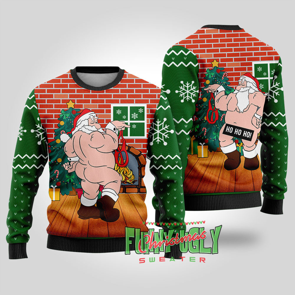 Inappropriate Santa Ugly Christmas Sweater Forest Green Warm Winter Sweater to Brighten Your Holidays