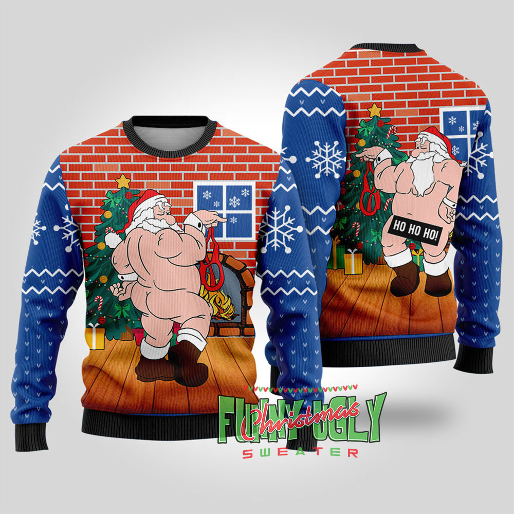 Inappropriate Santa Ugly Christmas Sweater Royal Custom Christmas Sweatshirt for Family Matching