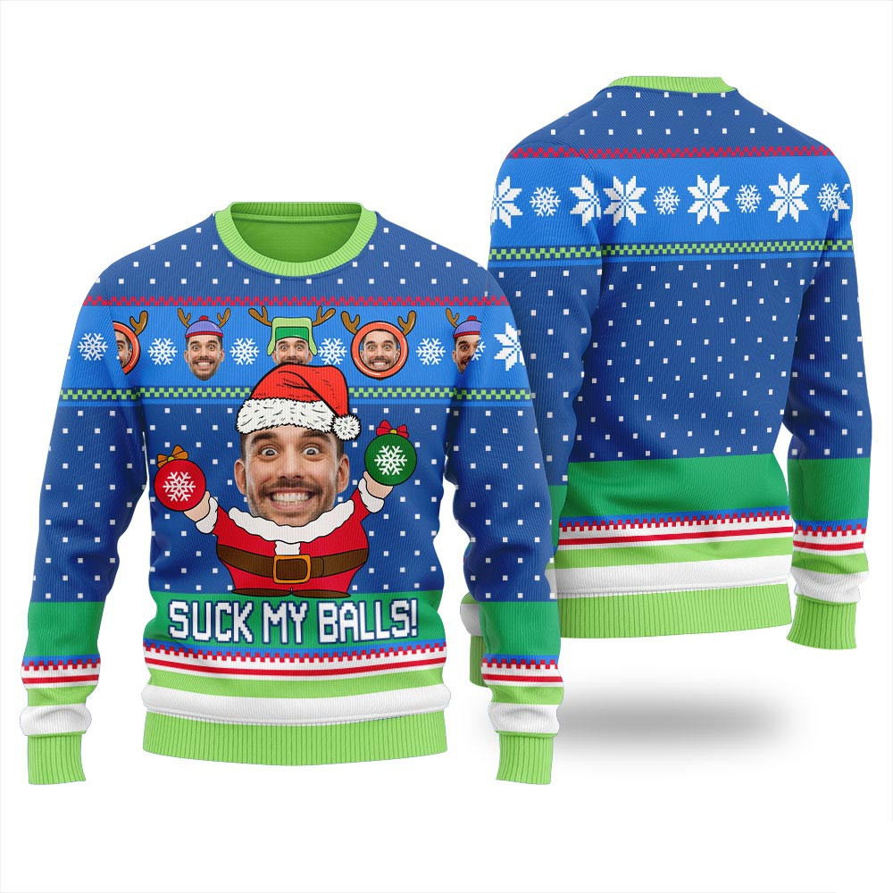 Inappropriate Suck My Balls Custom Christmas Sweater Mens Best Ugly Christmas Sweaters