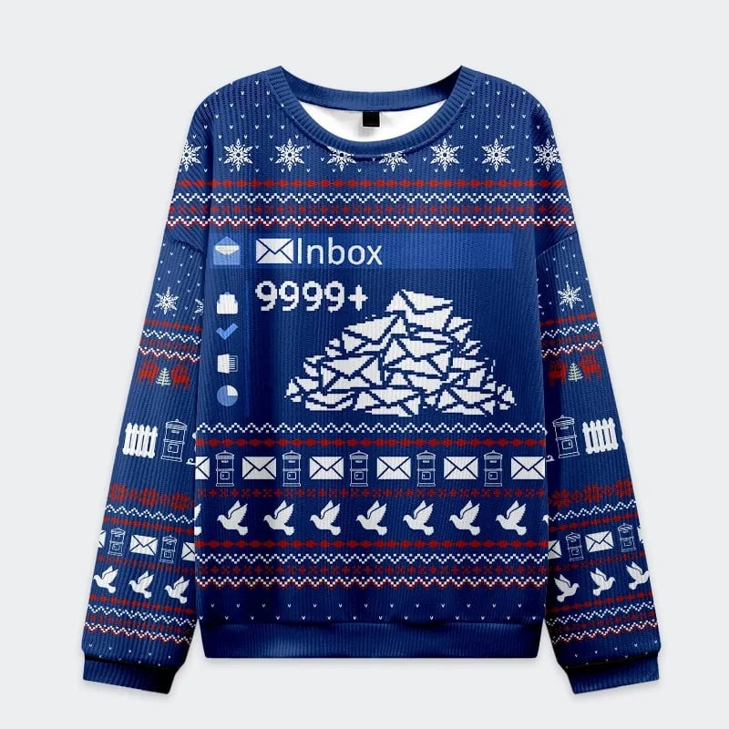 Inbox 9999 Ugly Christmas Sweater Full Message Printed Clothing Xmas Gifts For GenZ