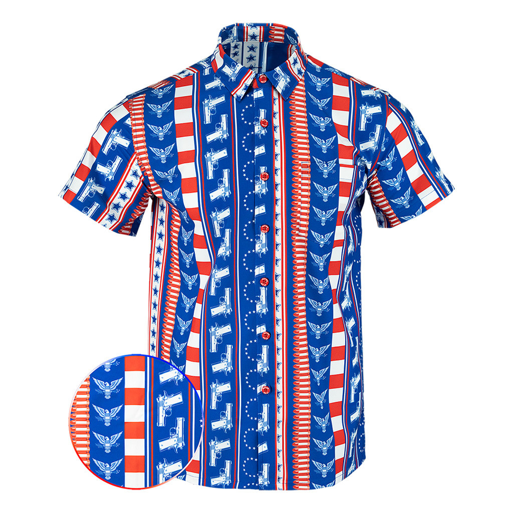 Independence Button Down Shirt Gun Print Hawaiian Shirt Gun Lovers Gifts For Dad