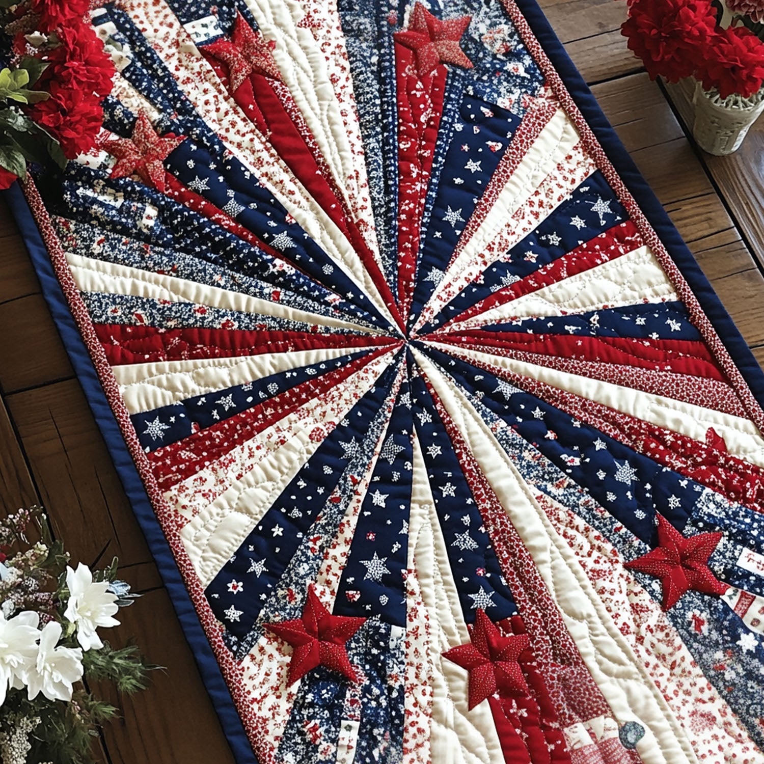 Independence Day Elegance Quilted Table Runner Kitchen Table Decor Patriotic Presents
