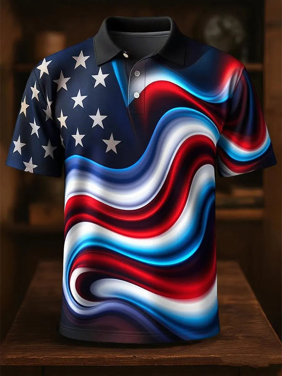 Independence Day Flag Print Polo Shirt Patriotic Gift for USA Pride Celebrations