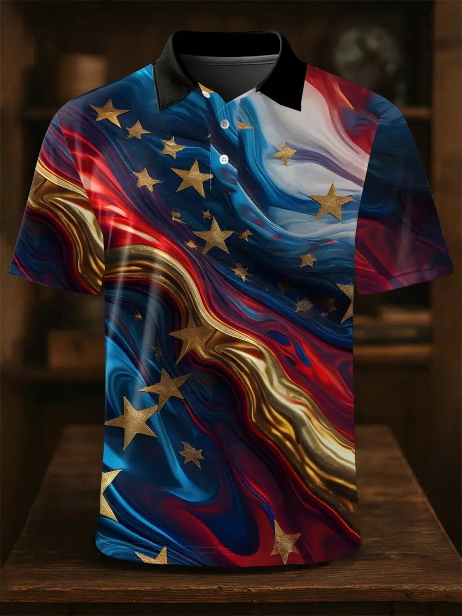 Independence Day Flag Print Polo Shirt Patriotic Gift for USA Pride Enthusiasts