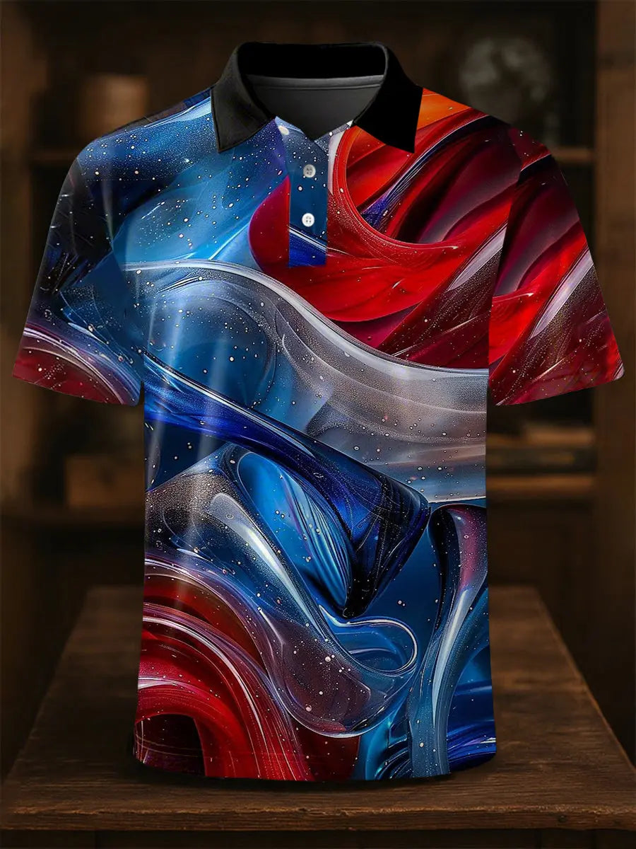 Independence Day Flag Print Polo Shirt Patriotic Gift for USA Pride Supporters