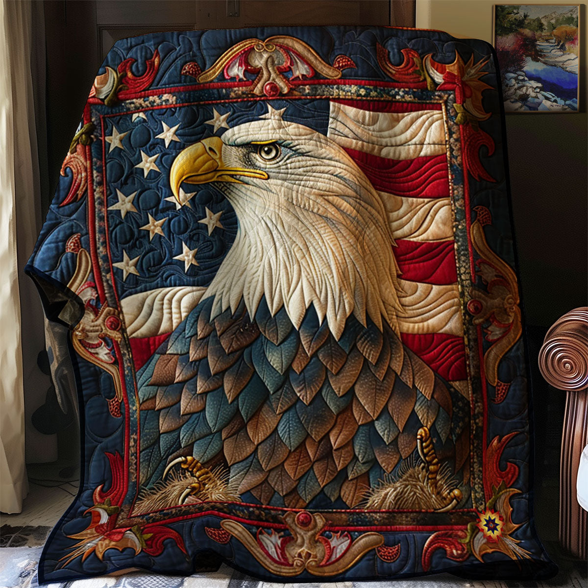 Independence Eagle Quilt Blanket Throw Blankets For Couch Funny Christmas Gifts