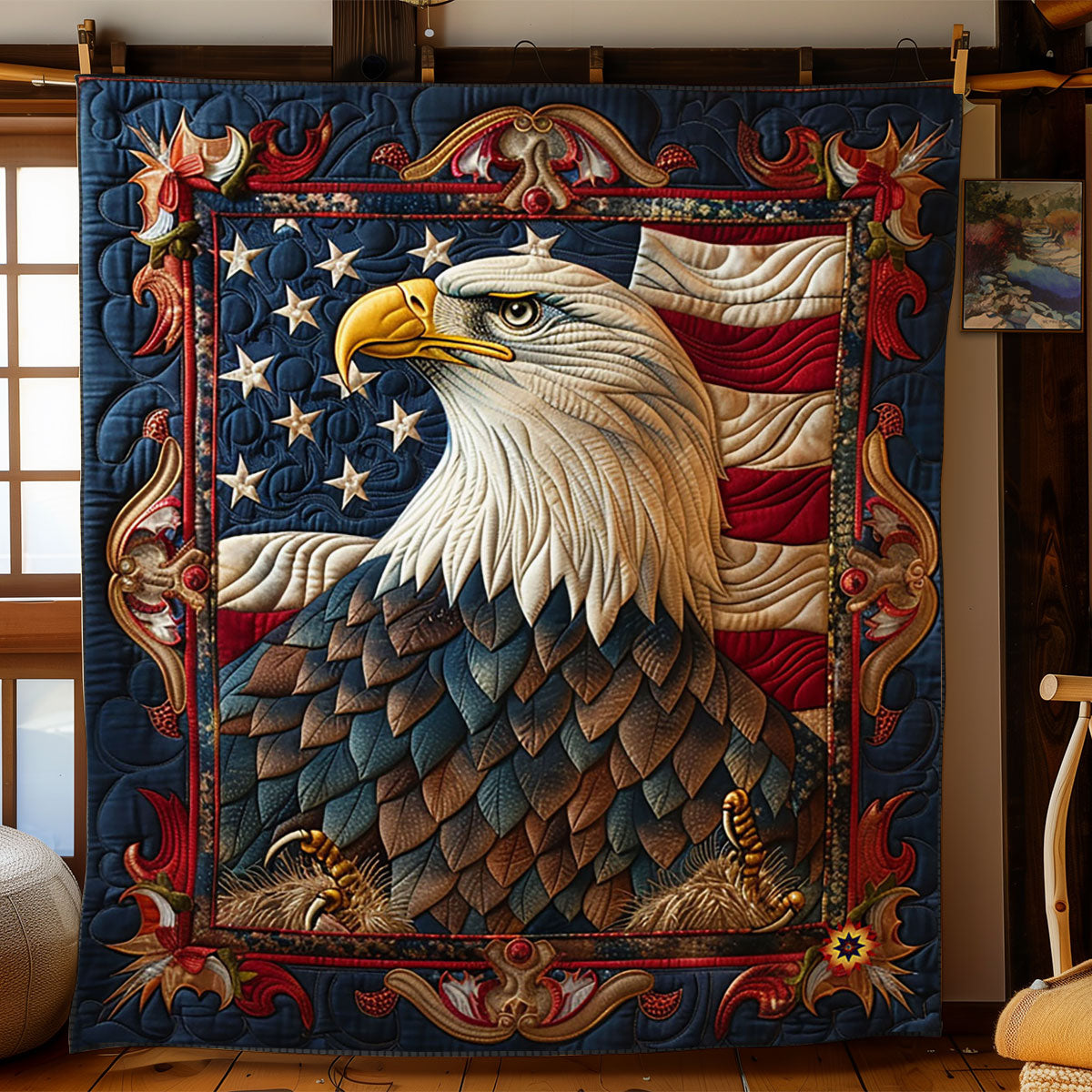 Independence Eagle Quilt Blanket Throw Blankets For Couch Funny Christmas Gifts