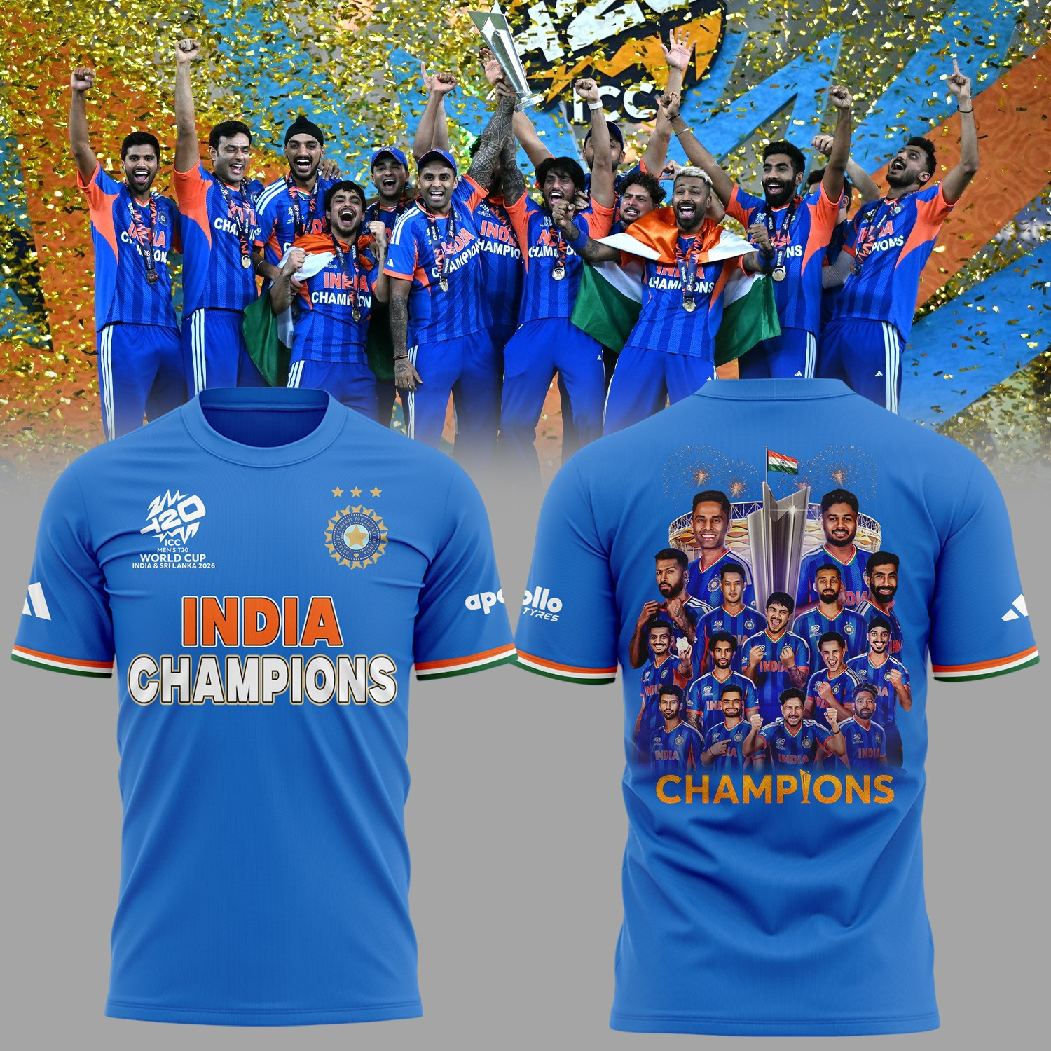 India Champions ICC T20 World Cup 2026 T-Shirt Fan Gear Player Collage Best Gift For Cricket Lovers
