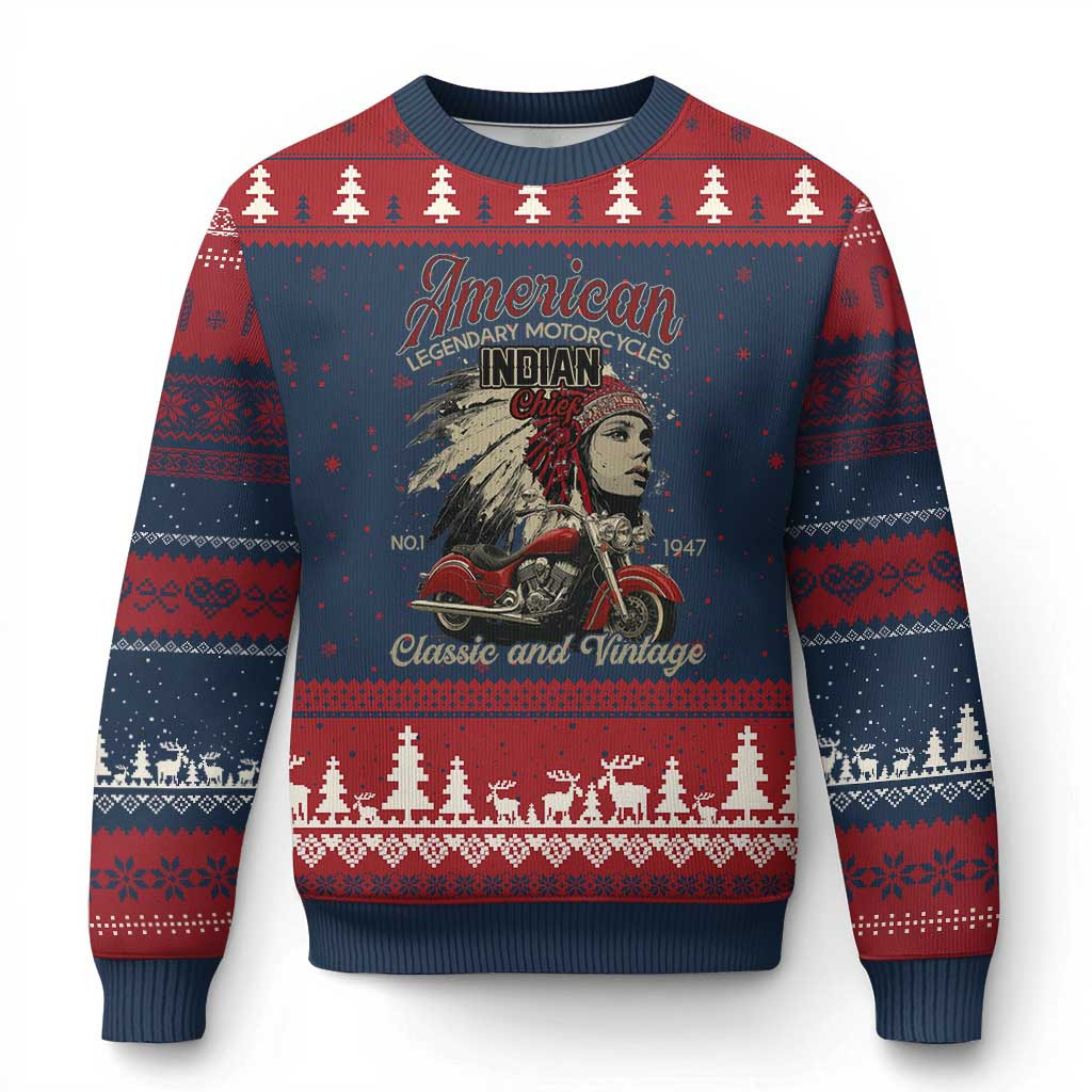 Indian Chief Ugly Christmas Sweater American Legendary Motorcycle Themed Sweater Gifts