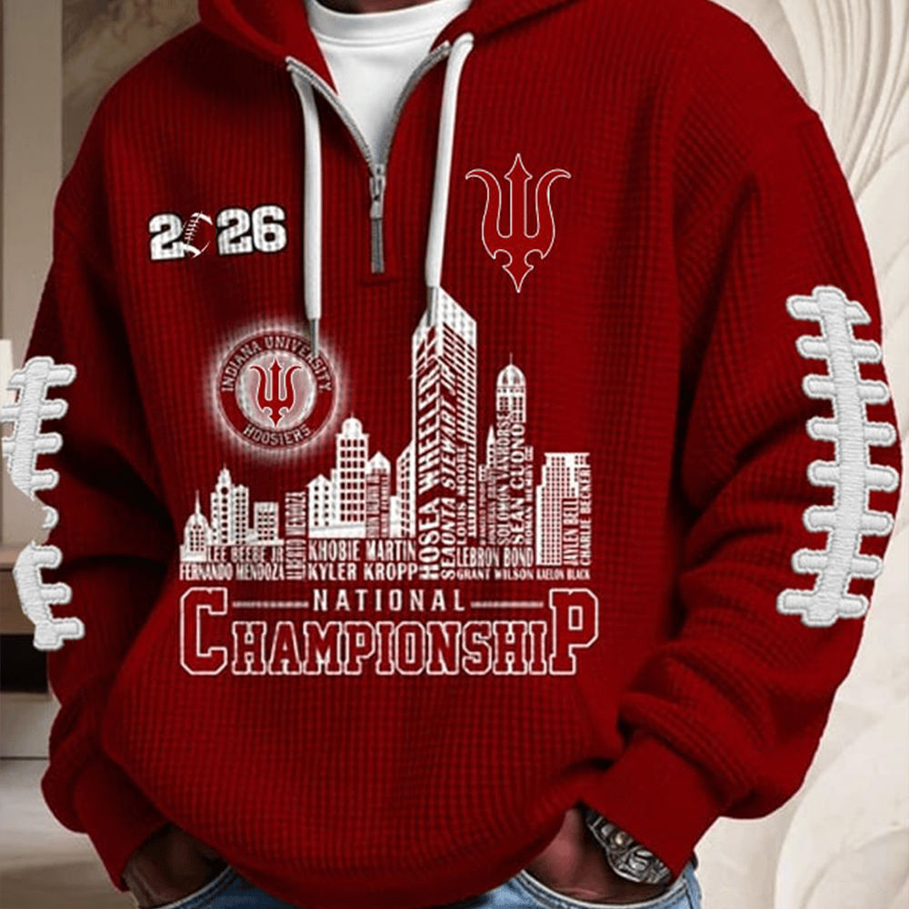 Indiana 2026 National Championship Zip Hoodie Football Merch Gift Ideas For Boyfriend