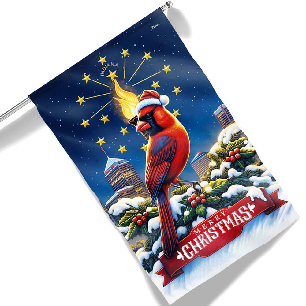 Indiana Christmas Gold Torch And Cardinal Bird Flag