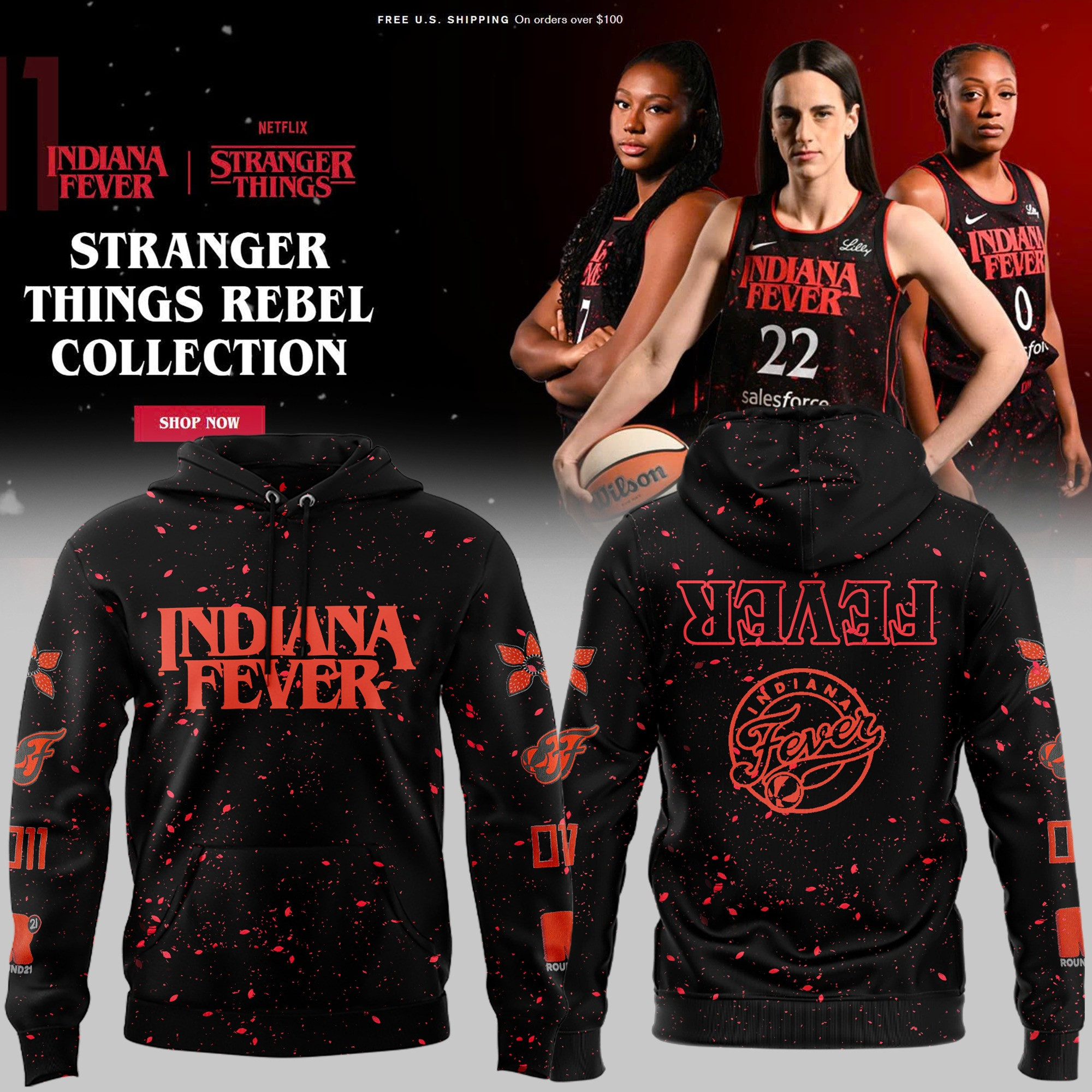 Indiana Fever Stranger Things Rebel Swingman Black Hoodie Gifts For Basketball Fan