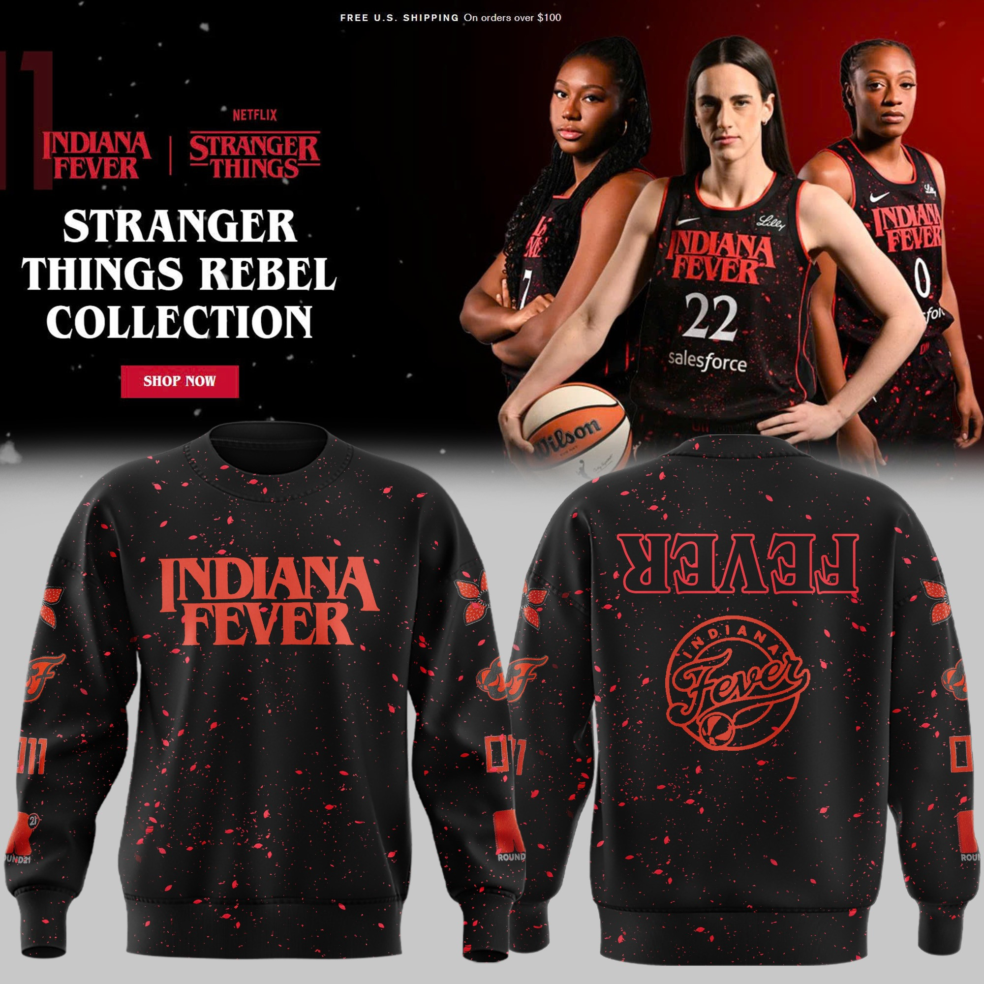 Indiana Fever Stranger Things Rebel Swingman Black Sweatshirt Basketball Enthusiast Gifts