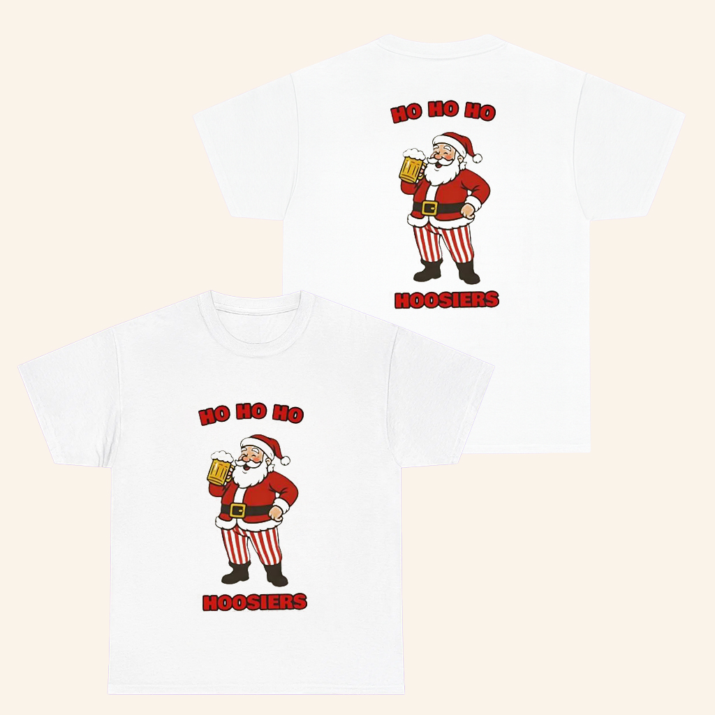Indiana Football Merch Santa Ho Ho Ho Hoosiers T-Shirt Christmas Gifts For Dad