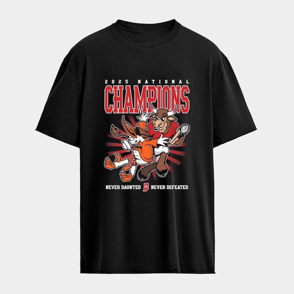 Indiana Hoosiers Never Never Daunted Defeated 2025 National Champions Mascot Trophy T-Shirt