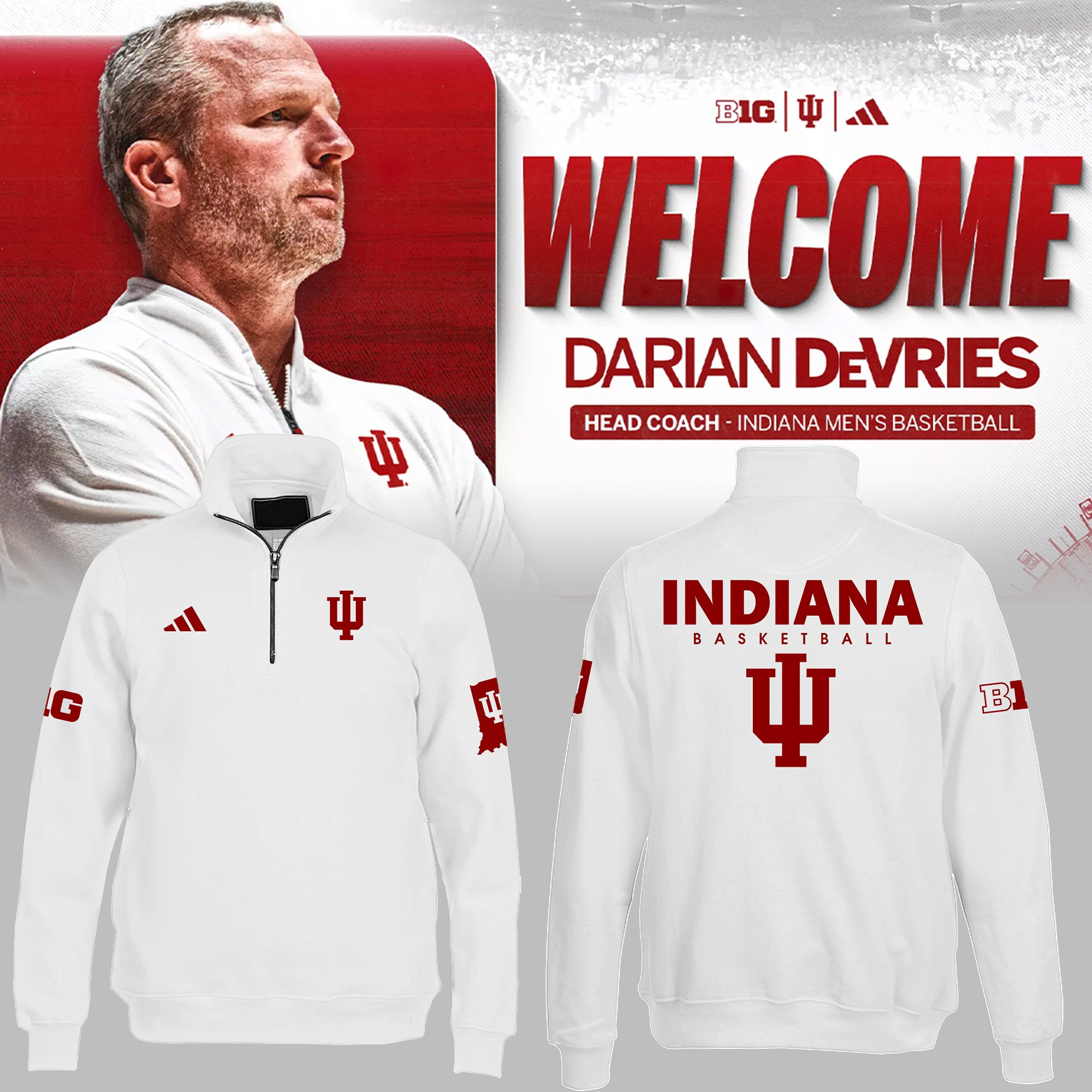 Indiana Hoosiers Pullover Quarter Zip Sweatshirt Coach Darian Devries Indiana Basketball